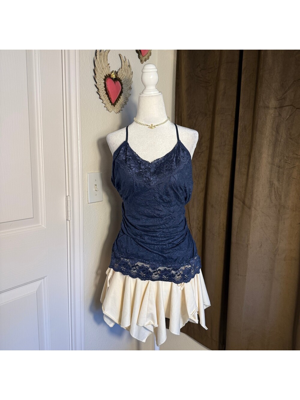 Maurices Bella Swan Lace Trim Blue Spaghetti Strap Cami Tank Top Size XL Basic